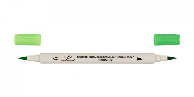 Акварельный маркер-кисть 0.8 мм - 2 мм, кисть "Double Tone" 10 Зеленый теплый, VISTA-ARTISTA/SMW-02 10 (6)