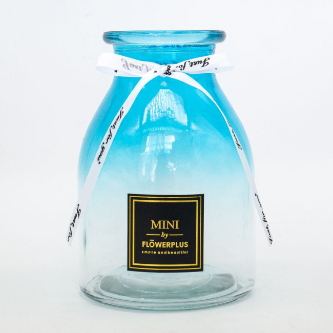 Ваза стекло H=18см, D=8,5см гладкая "Бутыль", голубая, Микрос/ч52183