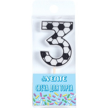 Свеча-цифра 3 для торта "Футболист", с черно-белым рисунком, deVENTE (24) Свеча-цифра 3 для торта "Футболист", с черно-белым рисунком, deVENTE (24)