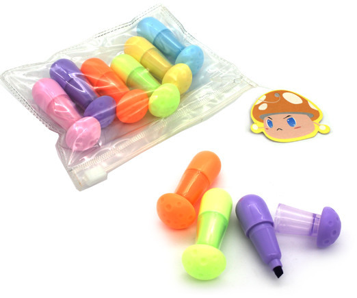 Маркер выделитель 6 цв. CT-87 "Грибочки" 1-3мм, скошенный, мини 55мм, цвета ассорти, в упаковке ПВХ на пластиковой молнии BC-725 (2/24/288)