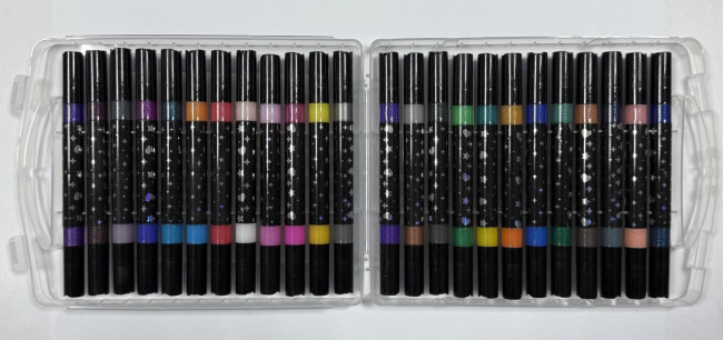 Фломастеры-кисточки с блеском, 24 шт., 48 цв.,  двусторонние, в пластиковом пенале (12)