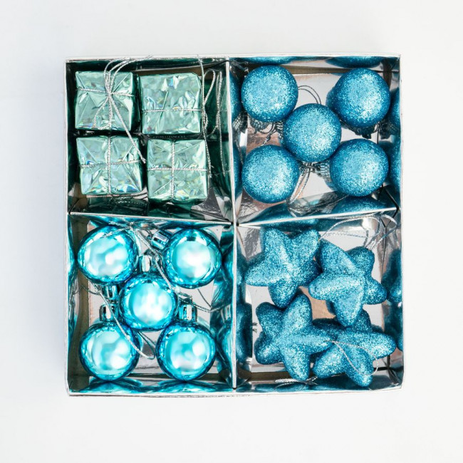 Набор елочных украшений шары, звездочки, подарки, голубой, 18 шт, Микрос/ч47584