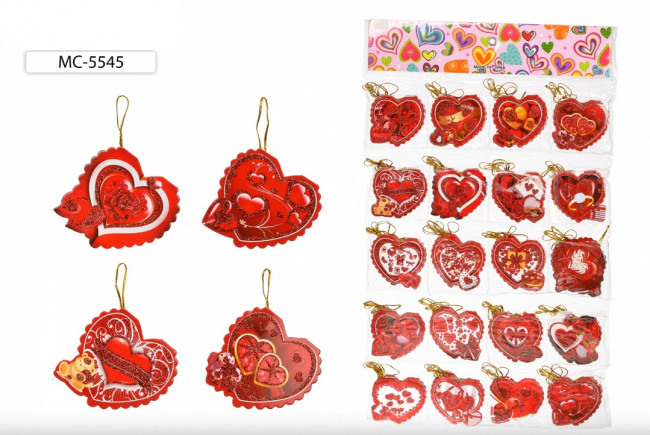 Открытка: "LOVE": сердечко, рисунок в ассортименте, с блёстками, размер 7,5*7 см (160)