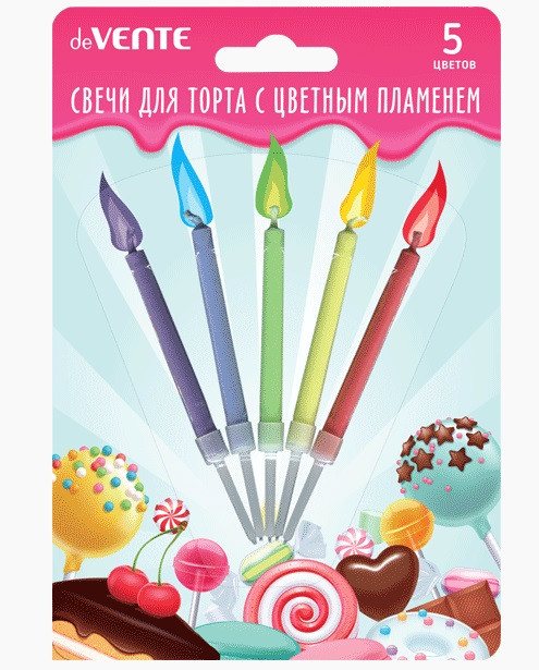 Набор свечей 5,5x0,5см для торта "Color flame" 5 свечек с цветным огнём, deVENTE Набор свечей 5,5x0,5см для торта "Color flame" 5 свечек с цветным огнём, deVENTE