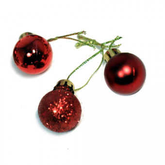 Елочное украшение шар красный (глиттер, глянец, матовый) d=2,5 см (12 шт./уп.)