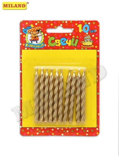 Свечи для торта золотые 10 шт  С-1241