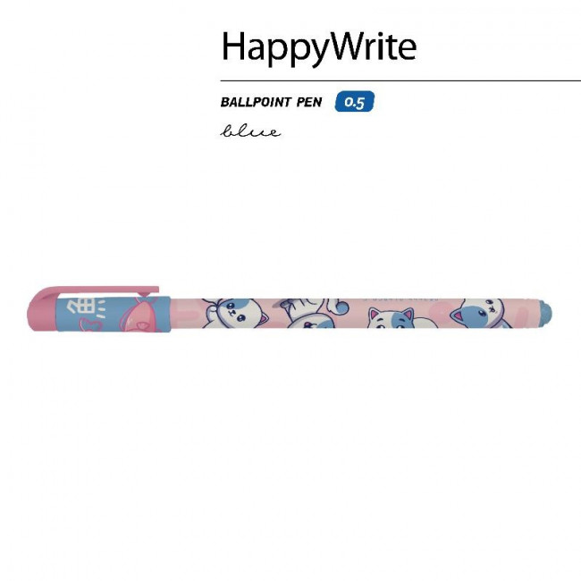Ручка шариковая 0,5мм синяя "HappyWrite. Kawaii animals.Котенок", BV/20-0215/58 (24)
