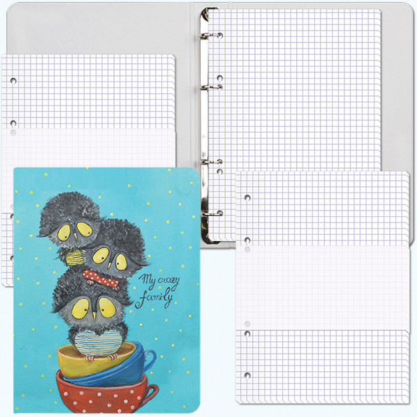 Тетрадь на кольцах "Совята" со см. блоком 240 л. (80л. + 2 запас. блока), А5, в индивидуальной упаковке Тетрадь на кольцах "Совята" со см. блоком 240 л. (80л. + 2 запас. блока), А5, в индивидуальной упаковке