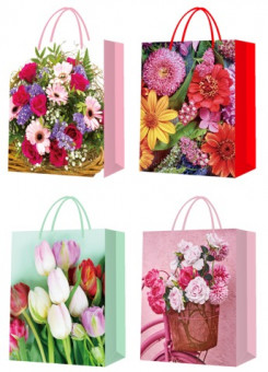 Пакет 26*32*10см подарочный "Весенние цветы", цвет ассорти, 3120 (12)