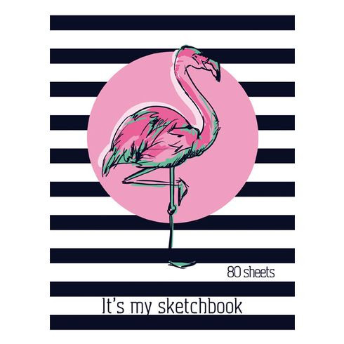Скетчбук А5 переплёт твёрдый 80л. "Flamingo sketch" ламинация матовая выборочный лак розовый тонированный блок