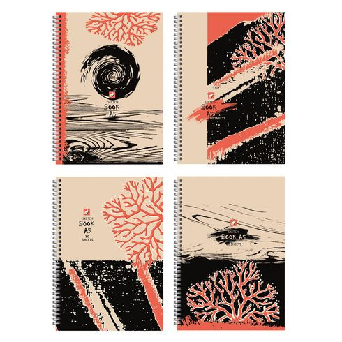 Скетчбук А5 обложка твёрдая 80л. "Coral" ламинация матовая (ассорти), гребень, белый блок