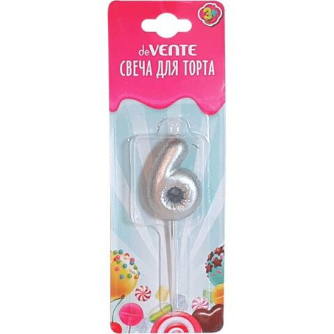 Свеча-цифра для торта "deVENTE. Воздушный шарик" 6, размер свечки 4,2x3,0x1,4 см, цвет серебристый, в пластиковой коробке с подвесом