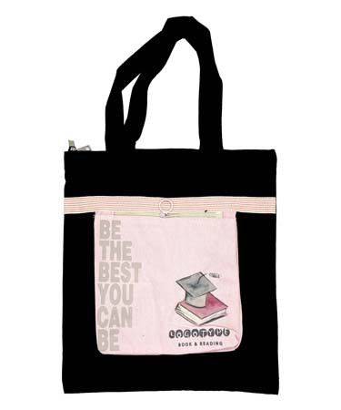 Сумка 37*34см, текстильная, на молнии, с наружным карманом, CM-69/ЧЕРНО-РОЗОВАЯ XZD-299 (1/1/200)