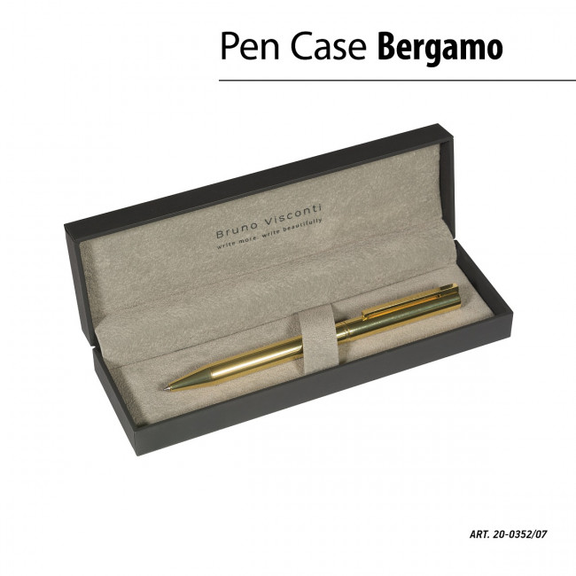 Ручка автоматическая 0,7мм синяя "Bergamo", в черном Soft Touch футляре, корпус золото, BV/20-0352/07