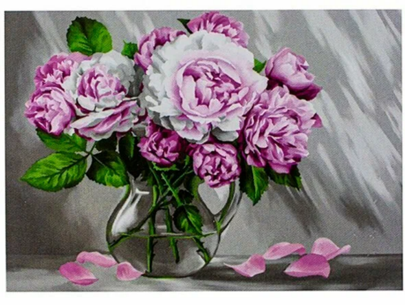Алмазная мозаика 30*40 на подрамнике "Роскошные пионы", полная выкладка, VA008