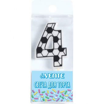 Свеча-цифра 4 для торта "Футболист", с черно-белым рисунком, deVENTE (24)