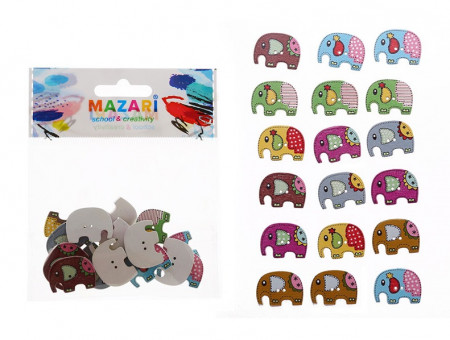 Пуговицы декоративные деревянные ELEPHANT,ассорти 18 дизайнов, Mazari/M-10021