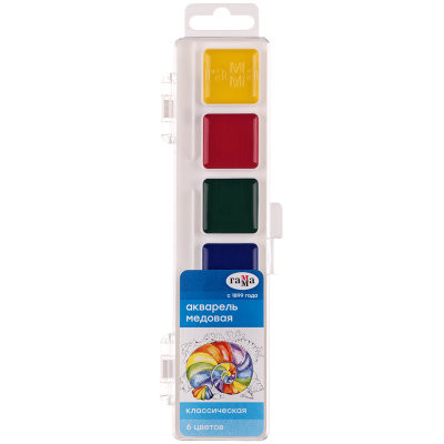 Акварель Гамма "Классическая", медовая, 6 цветов, без кисти, пластик, европодвес NEW (20)