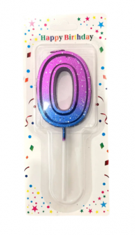 Свеча для торта "Цифра 0"  фиолетово-голубая, Магистр, MAG-фг221355-0 (12)