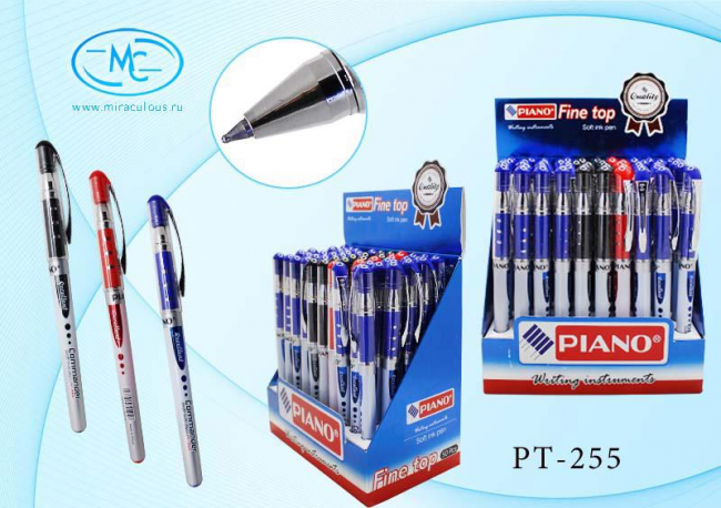 Шариковая ручка на масляной основе"Piano Commander", тонированный корпус, цветной, резиновый держатель, прозрачный колпачок с серебристым клипом, /3 цв.:35-син,10-чёр,5-красн./толщина пишущего наконечника 0,7 мм.