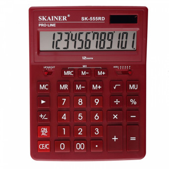 Калькулятор SKAINER настольный SK-555RD, 12 разрядов, 2 памяти, красный, 155х205х35 мм