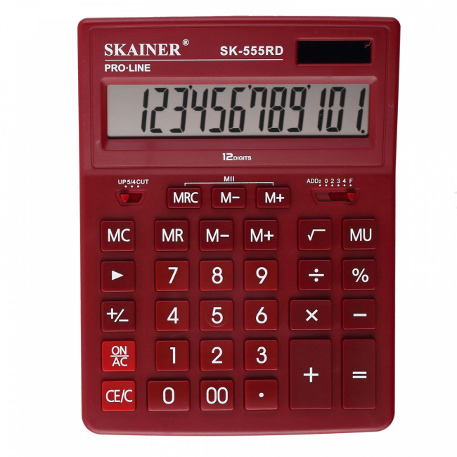 Калькулятор SKAINER настольный SK-555RD, 12 разрядов, 2 памяти, красный, 155х205х35 мм