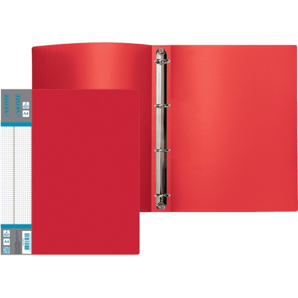 Папка на кольцах "deVENTE. Daily" A4, 4 кольца Ø 25 мм, 700 мкм, фактура "песок" сменная этикетка, непрозрачная красная