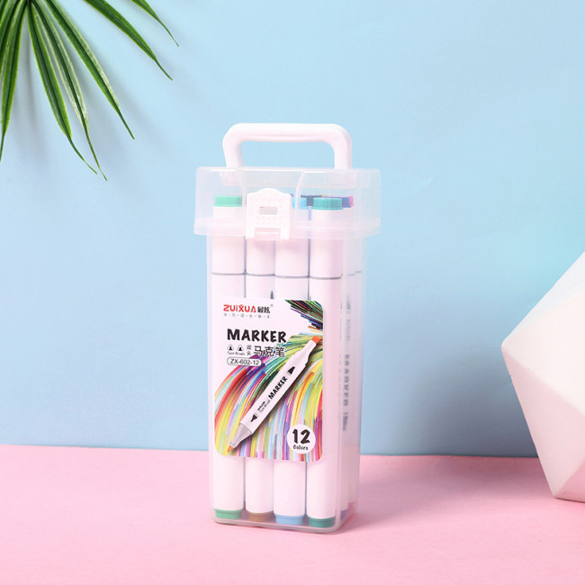 Скетч-маркер 12цв. двухсторонние, пулевидный и скошенный наконечник, ZUIXUA/ZX602-12