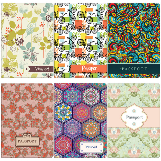 Обложка для паспорта ПВХ, "Узоры" ассорти (100)