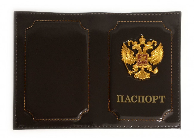 Обложка на паспорт, натуральная кожа, с металлическим гербом РФ, тёмно-коричневая WENZER OFFiCE