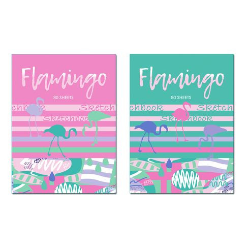 Скетчбук А5 переплёт твёрдый 80л. "Flamingo" ламинация матовая выборочный лак (ассорти) розовый тонированный блок