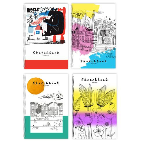 Тетрадь с твёрдой обложкой (скетчбук) А5 гребень 80л. "Мои зарисовки" ламинация матовая (ассорти) белый блок
