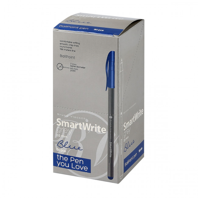 Ручка шариковая 0.5мм синяя "SmartWrite Grey", серый цвет корпуса, BV/20-0328/02 (50) Ручка шариковая 0.5мм синяя "SmartWrite Grey", серый цвет корпуса, BV/20-0328/02 (50)