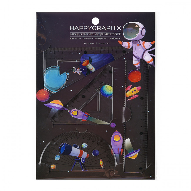 Набор измерительных инструментов "HappyGraphix. Космос", транспортир/линейка/два треугольника, BV/45-0017/07 (24)
