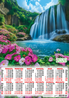 Календарь-плакат А2 2026г "Водопады. "Цветущий водопад", ПО-26-153