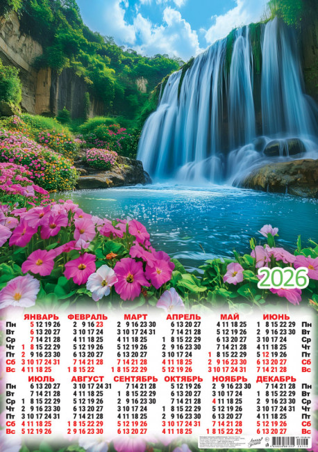 Календарь-плакат А2 2026г "Водопады. "Цветущий водопад", ПО-26-153