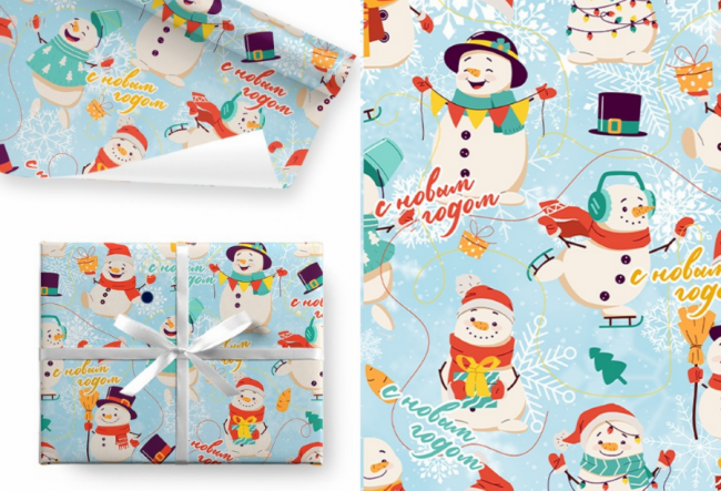 Бумага подарочная 80гр/м2, 100см х 70см, "С новым годом! Снеговик", глянцевая, 5шт, Микрос/Ч47954 Бумага подарочная 80гр/м2, 100см х 70см, "С новым годом! Снеговик", глянцевая, 5шт, Микрос/Ч47954