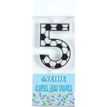 Свеча-цифра 5 для торта "Футболист", с черно-белым рисунком, deVENTE (24)