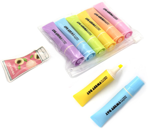 Маркер выделитель 6 цв. CT-89 "Тюбики" 1-3мм, скошенный, мини 85мм, цвета ассорти, в упаковке ПВХ на пластиковой молнии BC-729 (2/24/288)