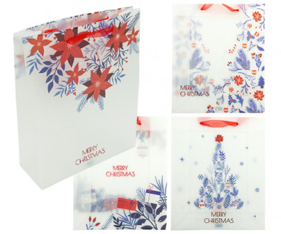 Пакет подарочный 27*32см DB-300 "Merry Christmas" пластиковый с ручками, цвета ассорти (12/240)