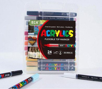 Набор акриловых маркеров ACRYLICS PREMIUM, кисть, 24 цв., в пластиквом пенале, BX9999-24 Набор акриловых маркеров ACRYLICS PREMIUM, кисть, 24 цв., в пластиквом пенале, BX9999-24