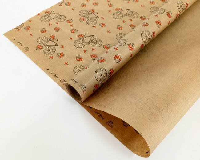 Бумага подарочная в рулоне (крафт) "Велосипеды" 45183 Бумага подарочная в рулоне (крафт) "Велосипеды" 45183