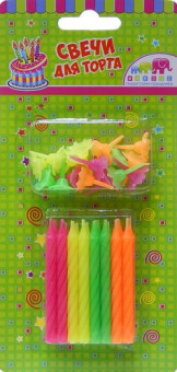 Свечи для торта 6 см с держателями, цвет неон, Микрос/Ч16104 (16)