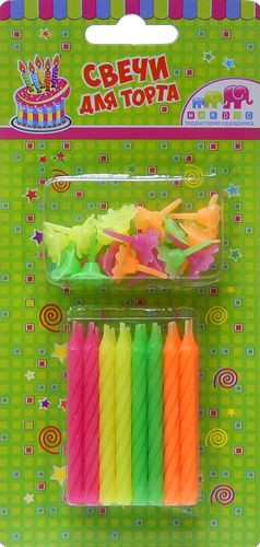 Свечи для торта 6 см с держателями, цвет неон, Микрос/Ч16104 (16) Свечи для торта 6 см с держателями, цвет неон, Микрос/Ч16104 (16)