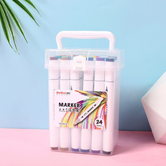 Скетч-маркер 24цв. двухсторонние, пулевидный и скошенный наконечник, ZUIXUA/ZX602-24