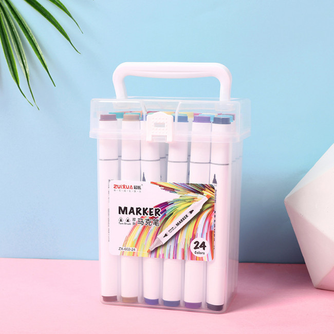 Скетч-маркер 24цв. двухсторонние, пулевидный и скошенный наконечник, ZUIXUA/ZX602-24