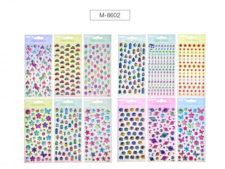 Наклейки декоративные, 9.5*20.5 см, 12 дизайнов, ОПП-упаковка