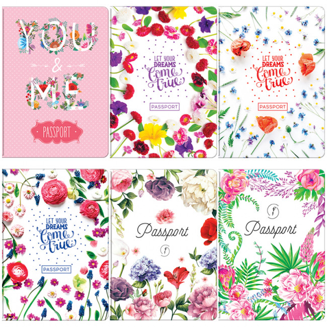 Обложка для паспорта ПВХ, "Цветы"  ассорти (100)