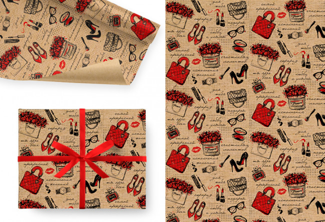 Бумага крафт 78гр/м2, 5л х100см х 70см, "Комплимент для нее", Микрос Бумага крафт 78гр/м2, 5л х100см х 70см, "Комплимент для нее", Микрос