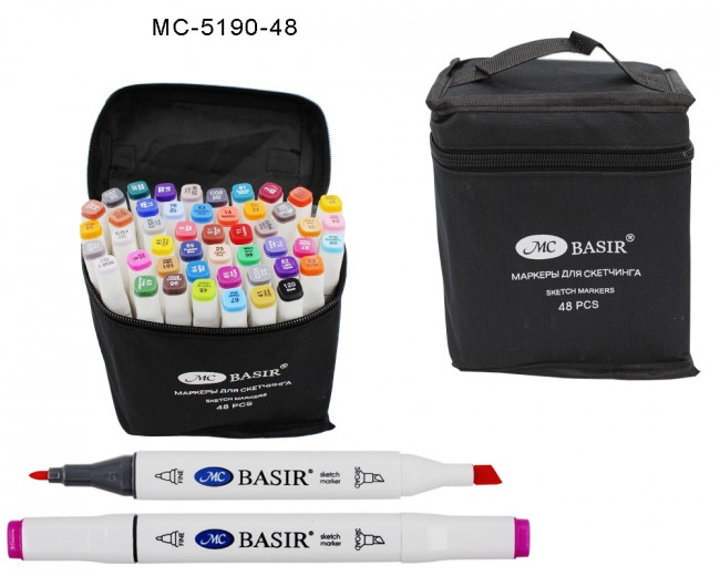 Набор скетчмаркеров: двусторонние,1,0-7,0 mm; белый четырёхгранный корпус; на спиртовой основе; тканевая чёрная сумка на молнии, 48 цветов/ МС-5190-4 Набор скетчмаркеров: двусторонние,1,0-7,0 mm; белый четырёхгранный корпус; на спиртовой основе; тканевая чёрная сумка на молнии, 48 цветов/ МС-5190-4